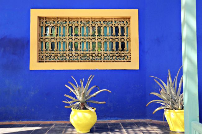 Pflanzenkübel und Fenster Jardin Majorelle